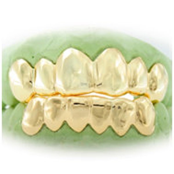 White Gold Plated Hiphop Teeth Grillz Top Bottom Mouth Diamond Grills Set Custom