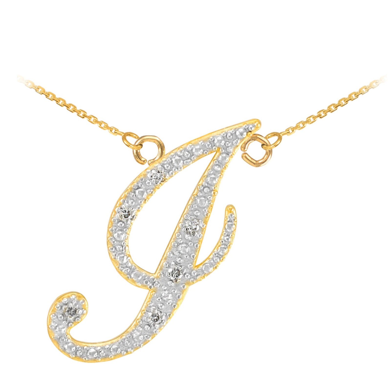 14k Gold Letter Script j Diamond Initial Necklace Etsy