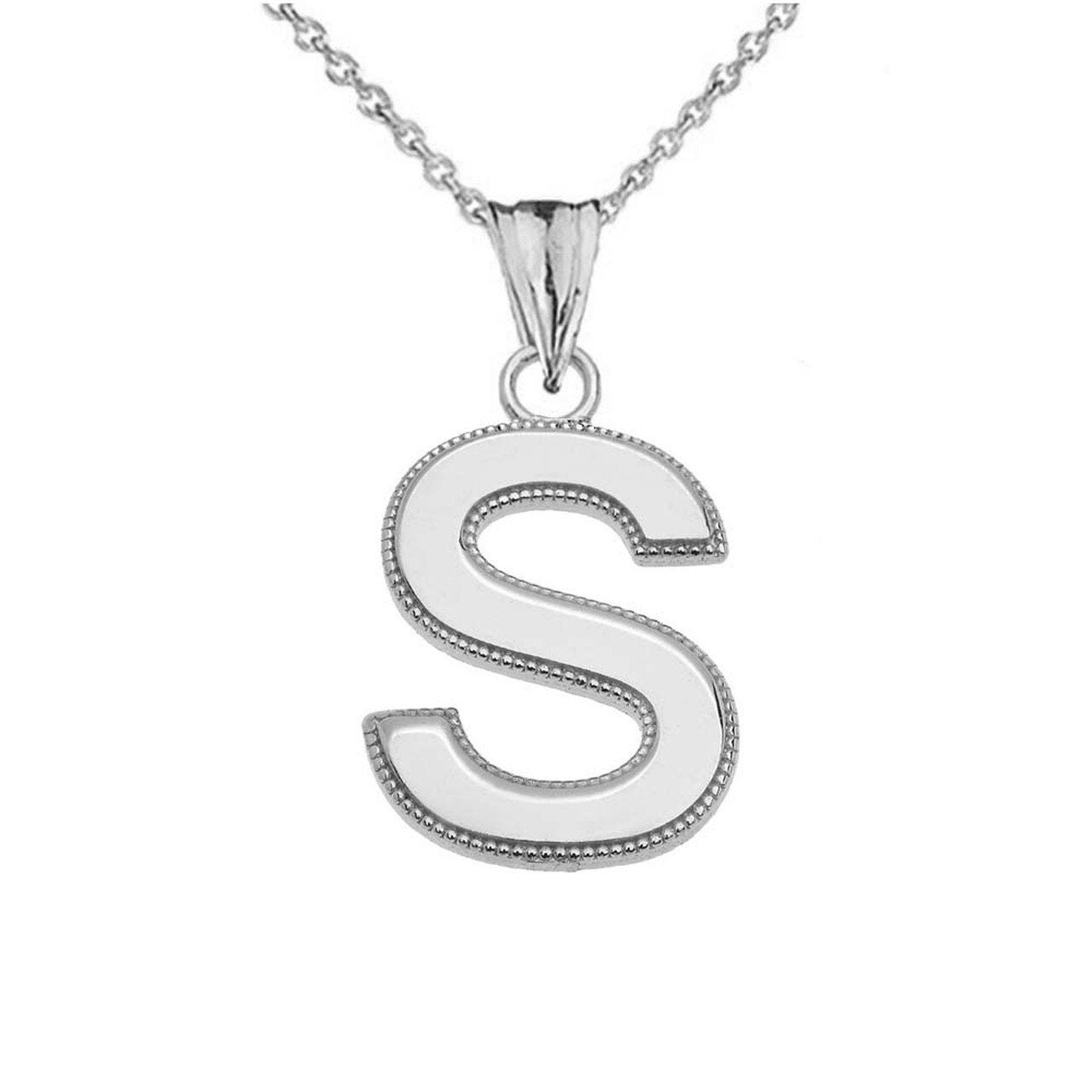 Personalized White Gold Milgrain Initial Pendant Necklace - Etsy