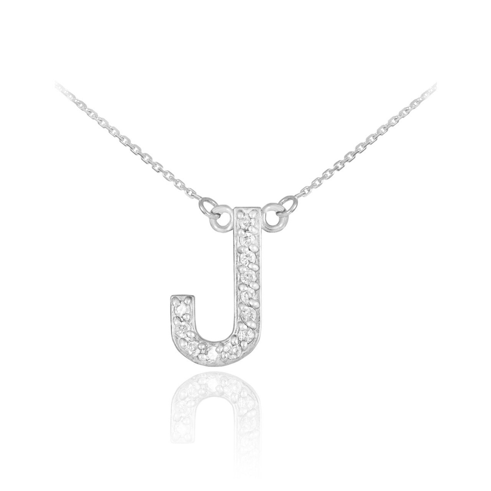 14k White Gold Letter j Diamond Initial Necklace Etsy