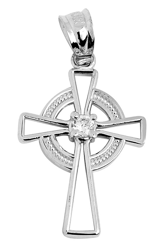 White Gold Irish Celtic Cross Pendant 