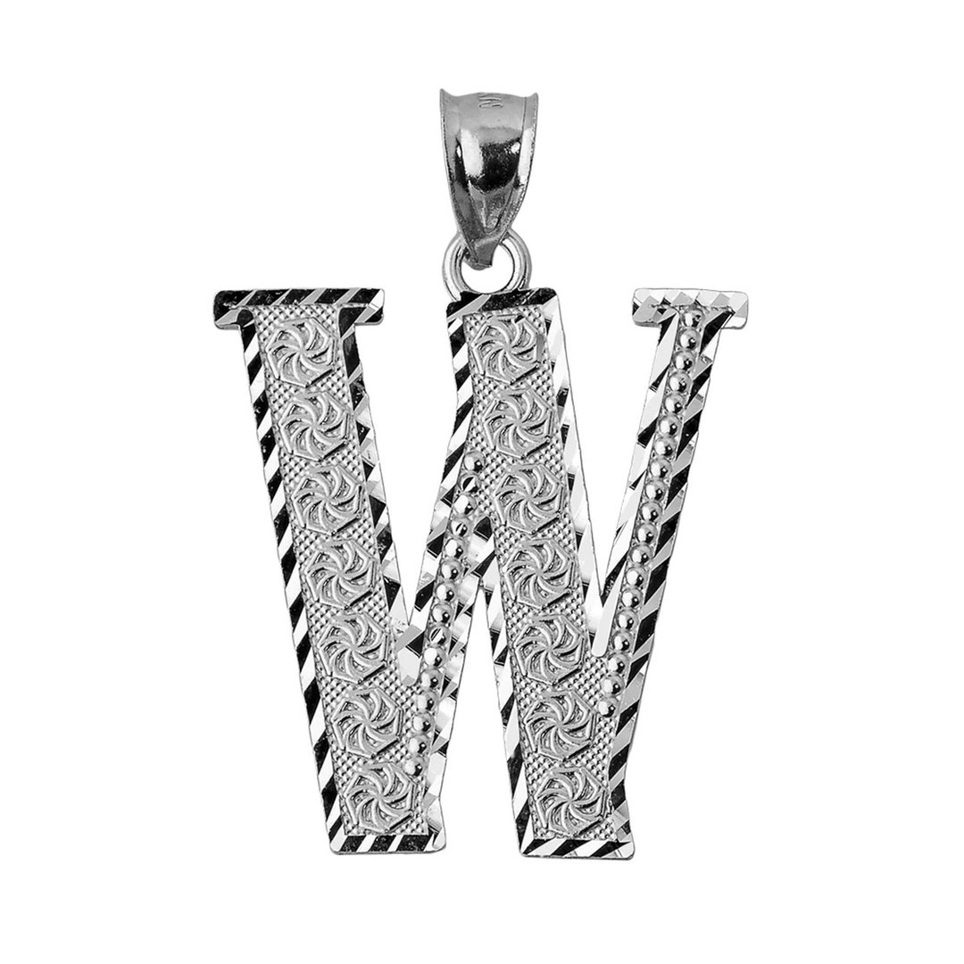 Initial W Silver Charm Pendant Etsy