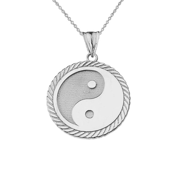 Yin Yang Pendant Necklace in White Gold 