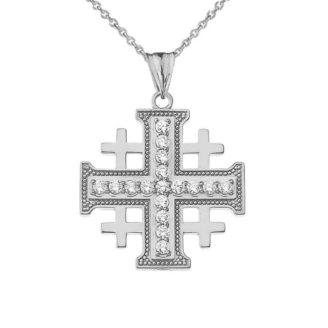 Diamond Jerusalem Cross Pendant Necklace in White Gold Etsy