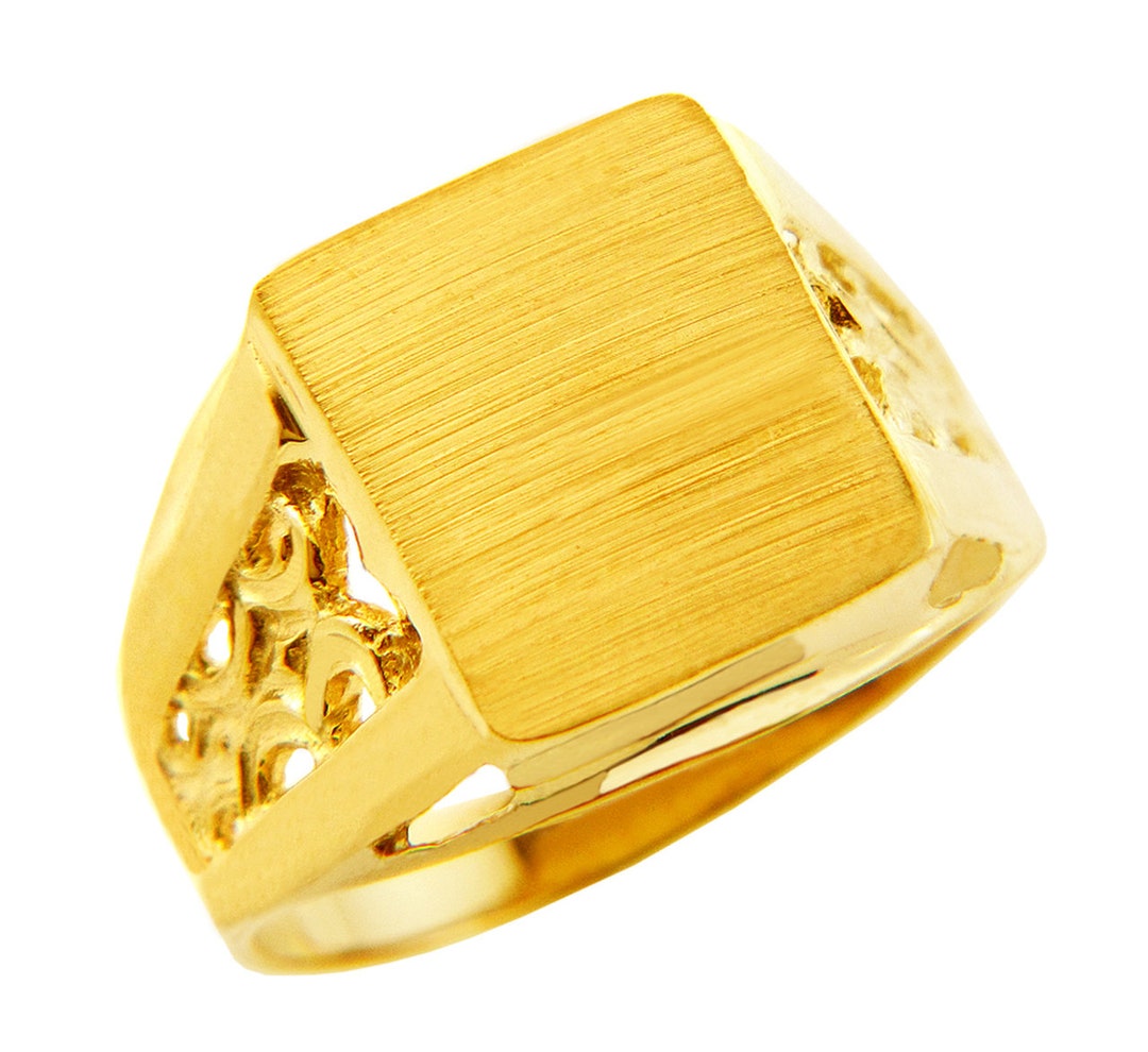 Men's Square Platform Solid Gold Signet Ring - Etsy