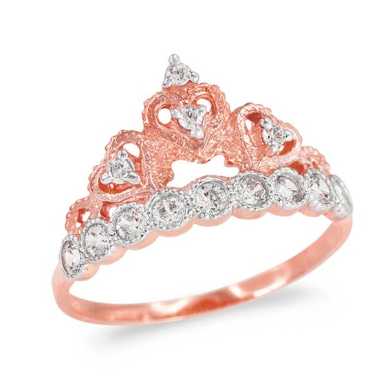 14k Rose Gold CZ-Studded Crown Sweet 15 Anos Quinceanera Ring