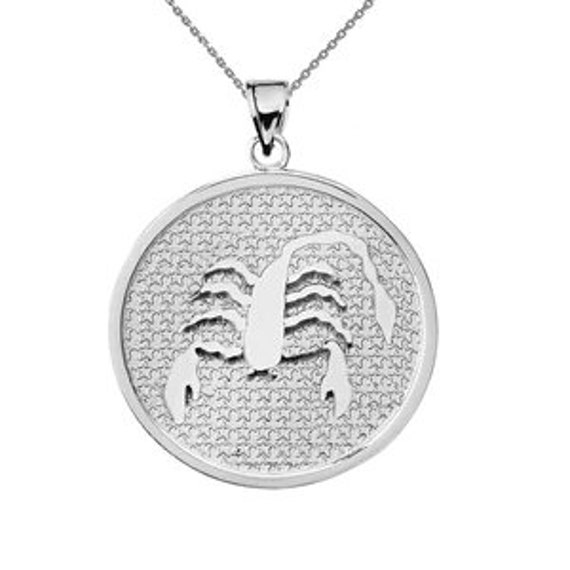 White Gold Scorpio Zodiac Disc Pendant 