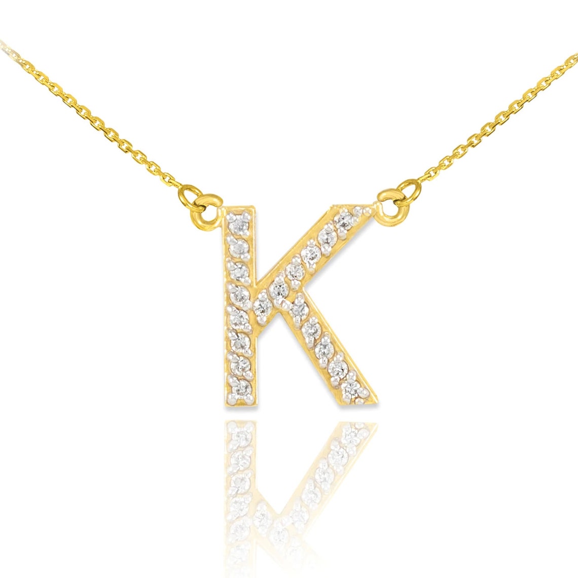 14k Gold Letter k Diamond Initial Necklace Etsy