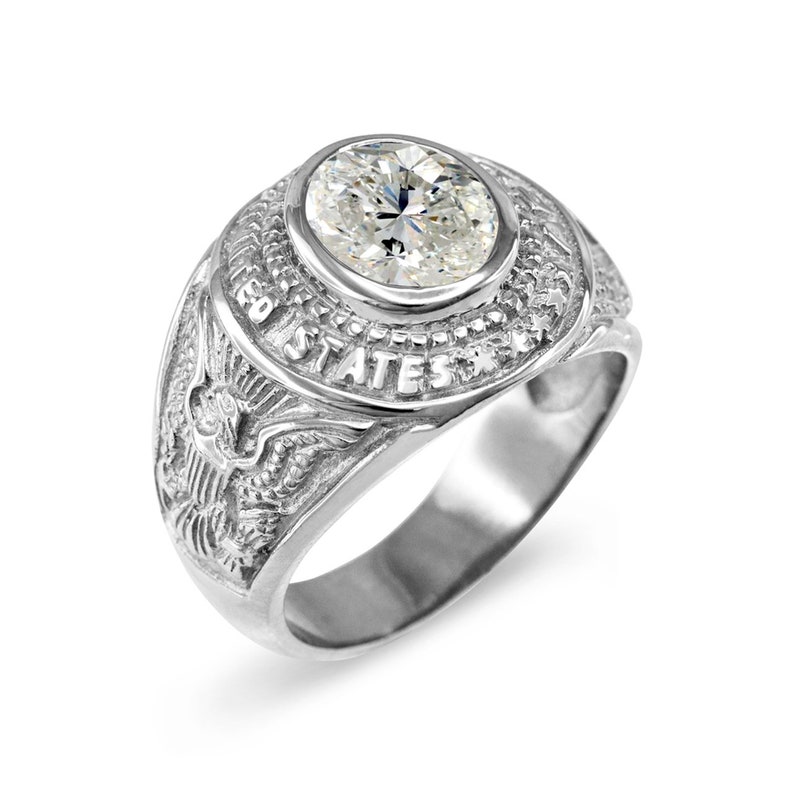 Sterling Silver Us Navy Men's Cz Birthstone Ring Etsy