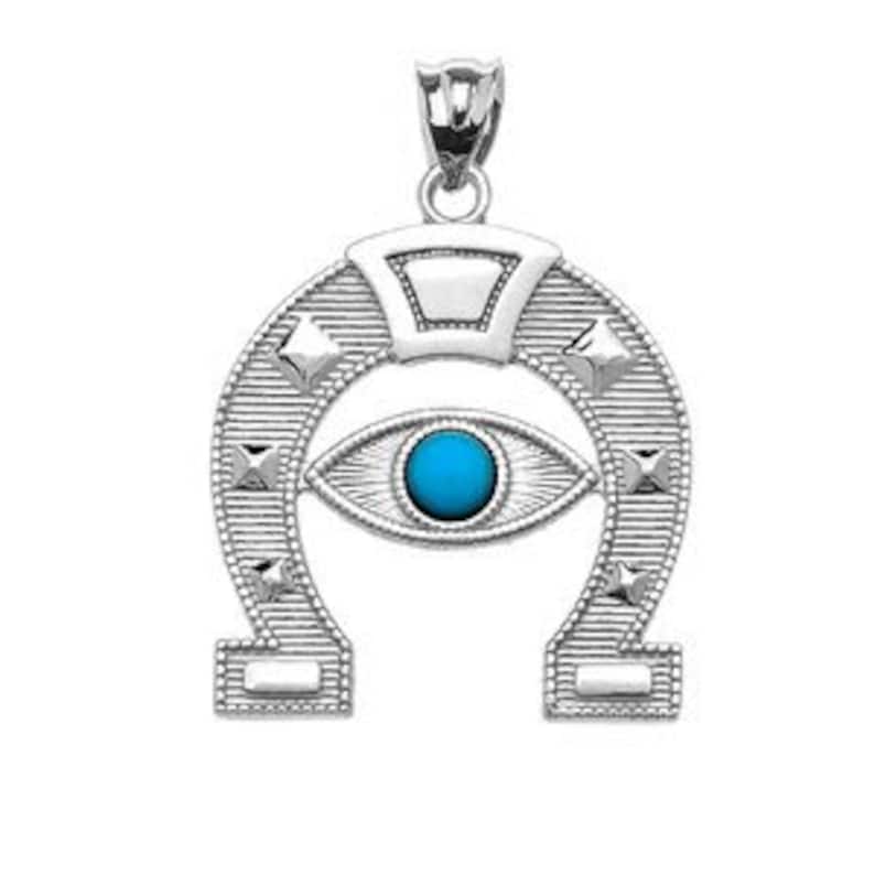 White Gold Evil Eye Protection Horse Shoe Good Luck Pedant Necklace