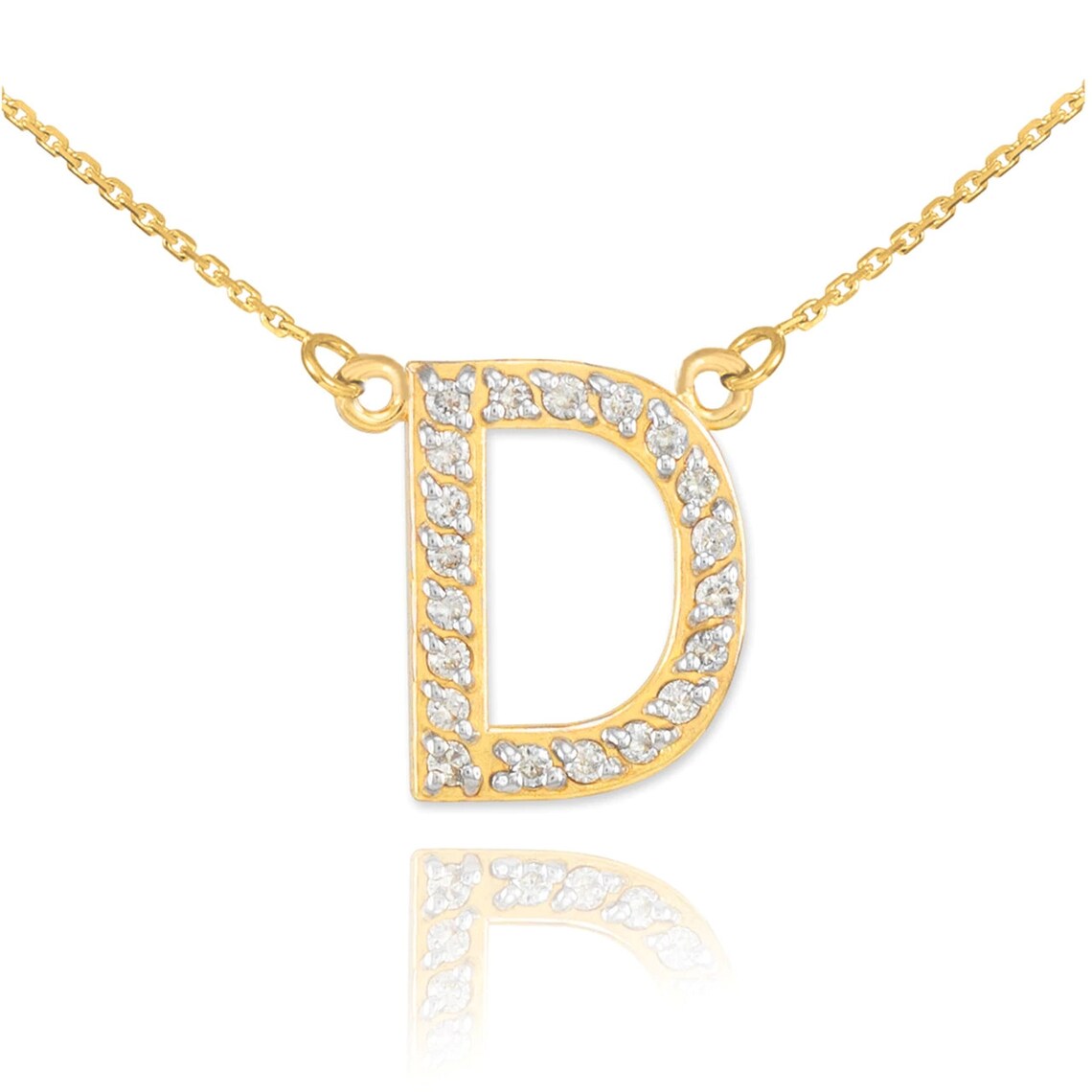 14k Gold Letter D Diamond Initial Necklace Etsy