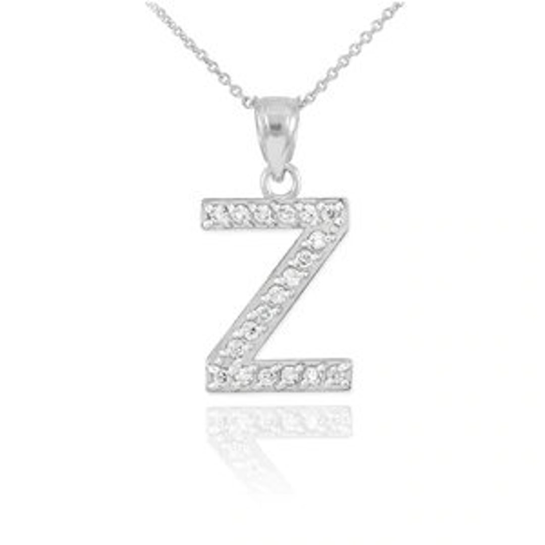 White Gold Letter z Diamond Initial Pendant Etsy