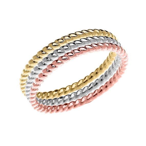 BEAUTIFUL TRI-COLOR Gold Dainty Stackable Rope Design Ring - Etsy