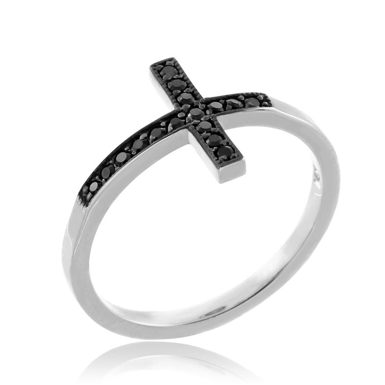 white gold black diamond sideways cross ring
