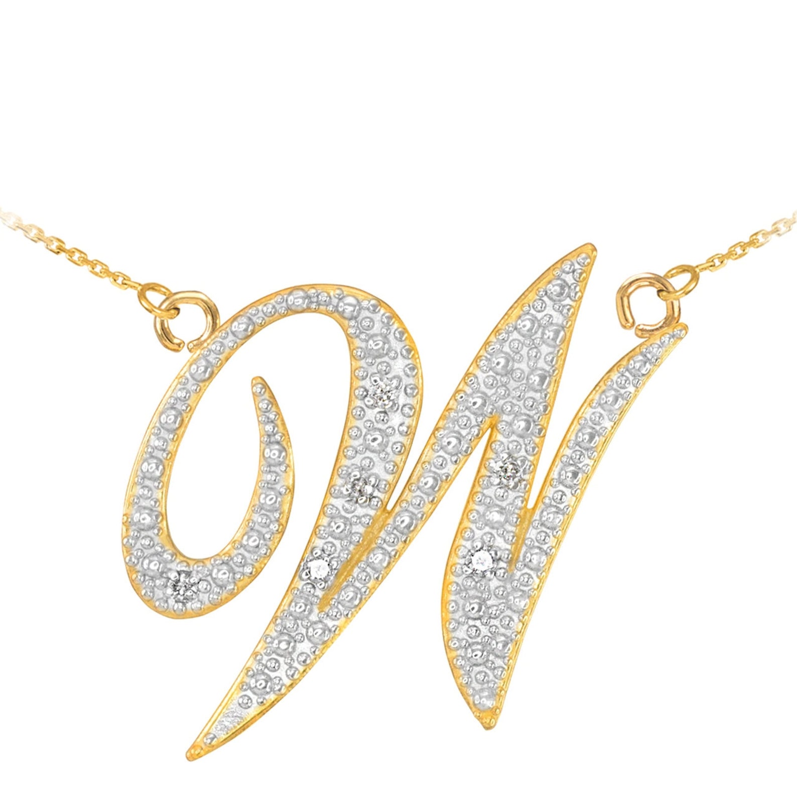 14k Gold Letter Script w Diamond Initial Necklace | Etsy