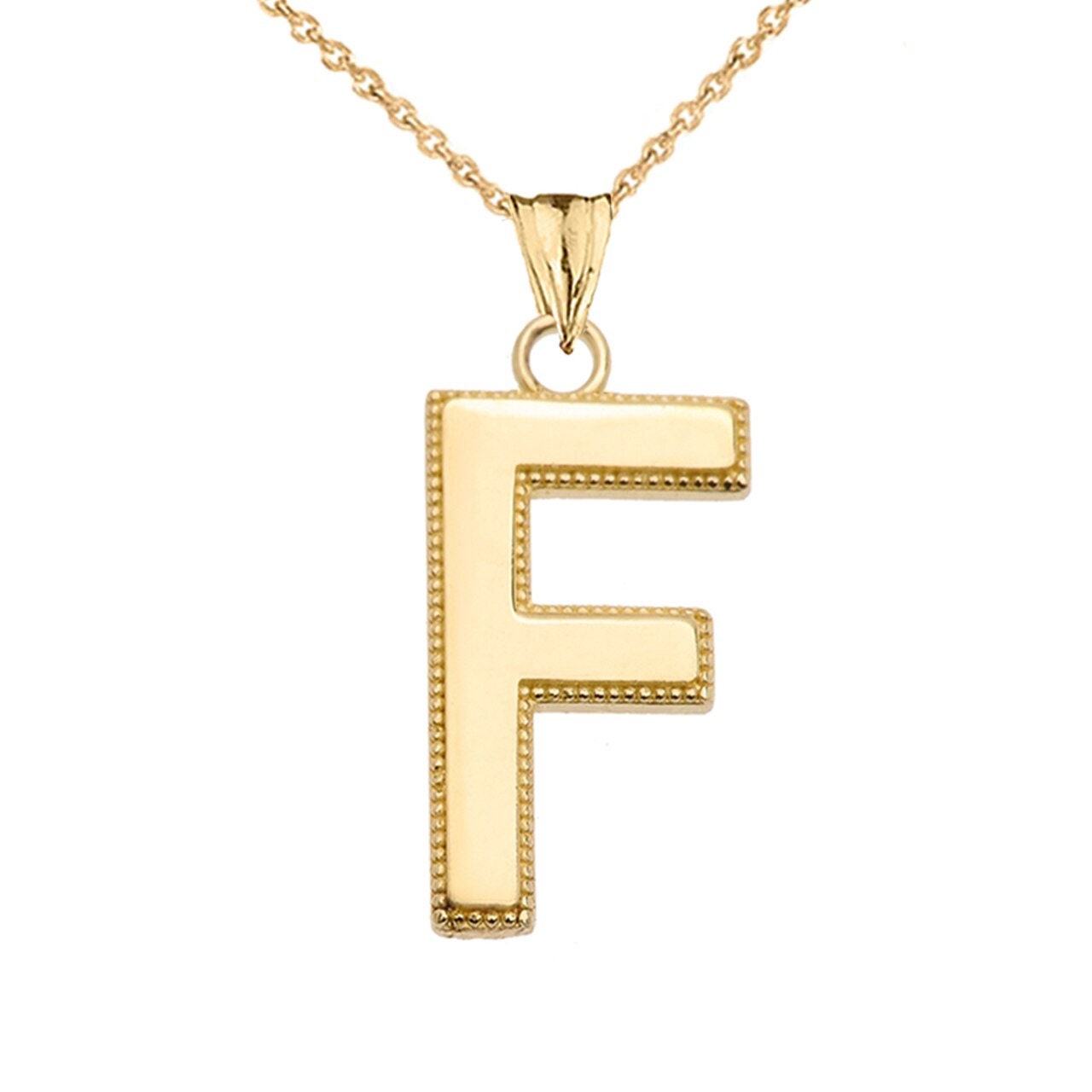 Personalized Yellow Gold Milgrain Initial Pendant Necklace