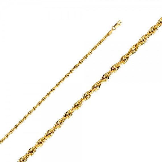14k Gold 3 Mm Hollow Dc Rope Chain 