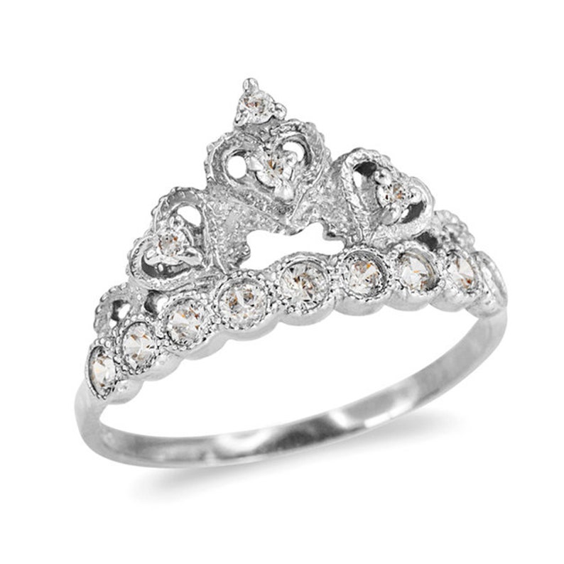 White Gold Cz Princess Crown Ring Quinceanera Ring Quinceañera Etsy