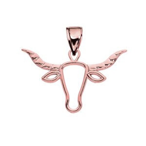 High Polish Open Work Texas Longhorn Bull Rose Gold Pendant Necklace