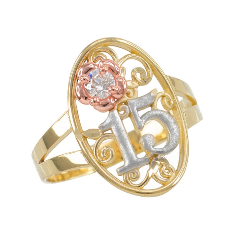 Tritone Gold Quinceanera 15 Anos Cz Oval Ring Quinceanera Etsy