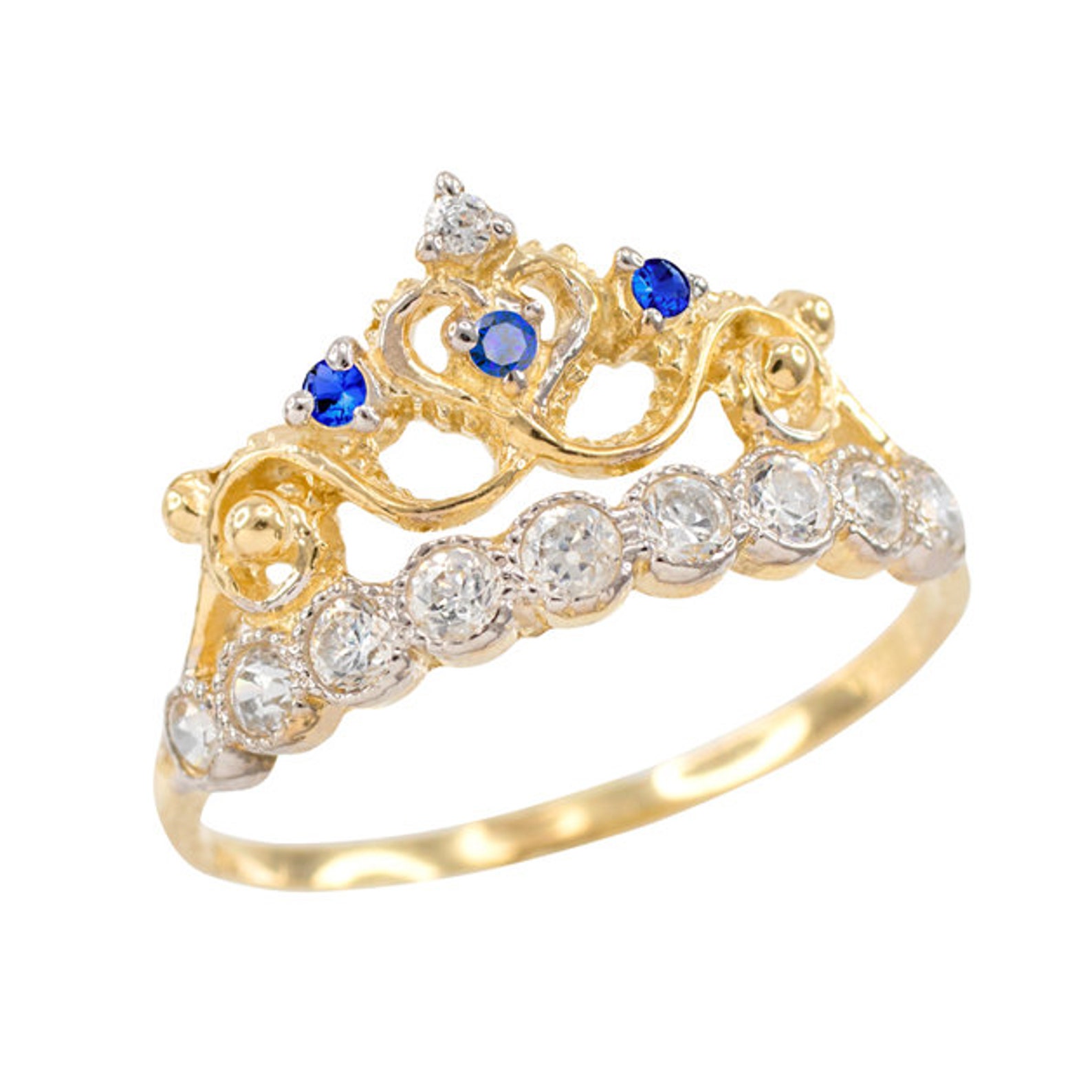 Blue Cz Gold Crown Ring Quinceanera Ring Quinceañera Etsy