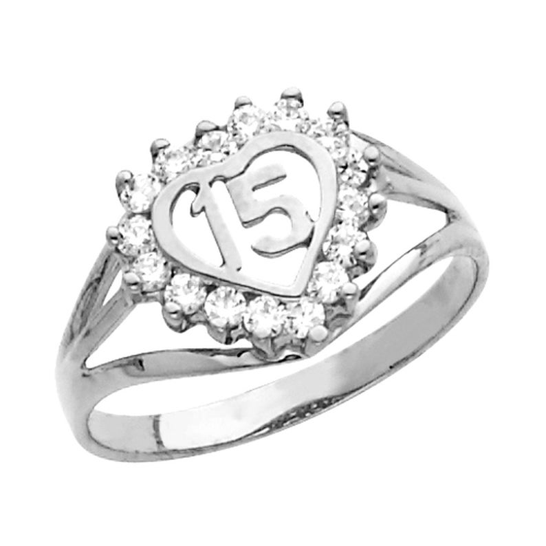 White Gold Quinceanera 15 Anos Cz Ring Etsy