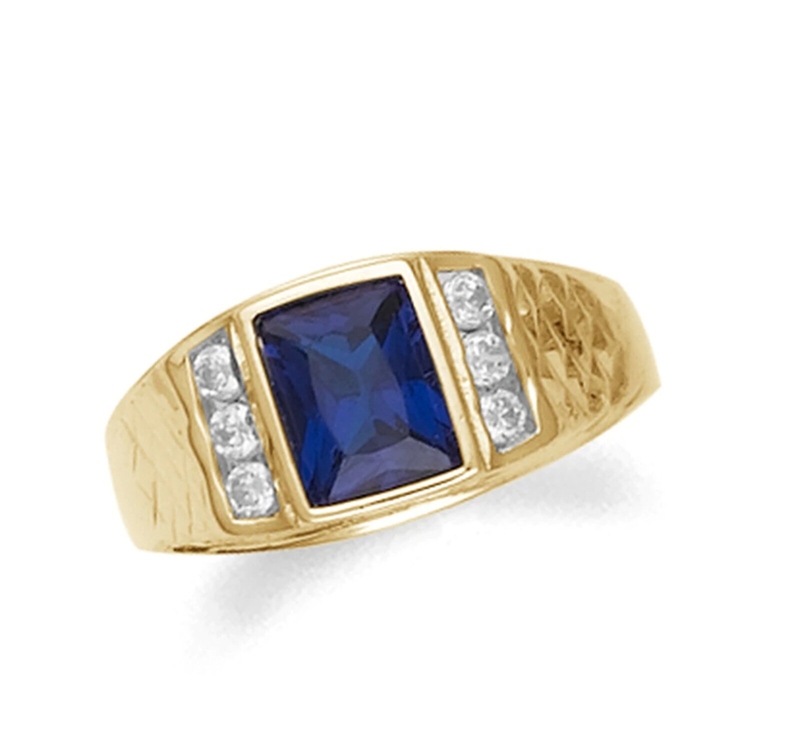 Gold Mens Sapphire Ring With Cz Etsy