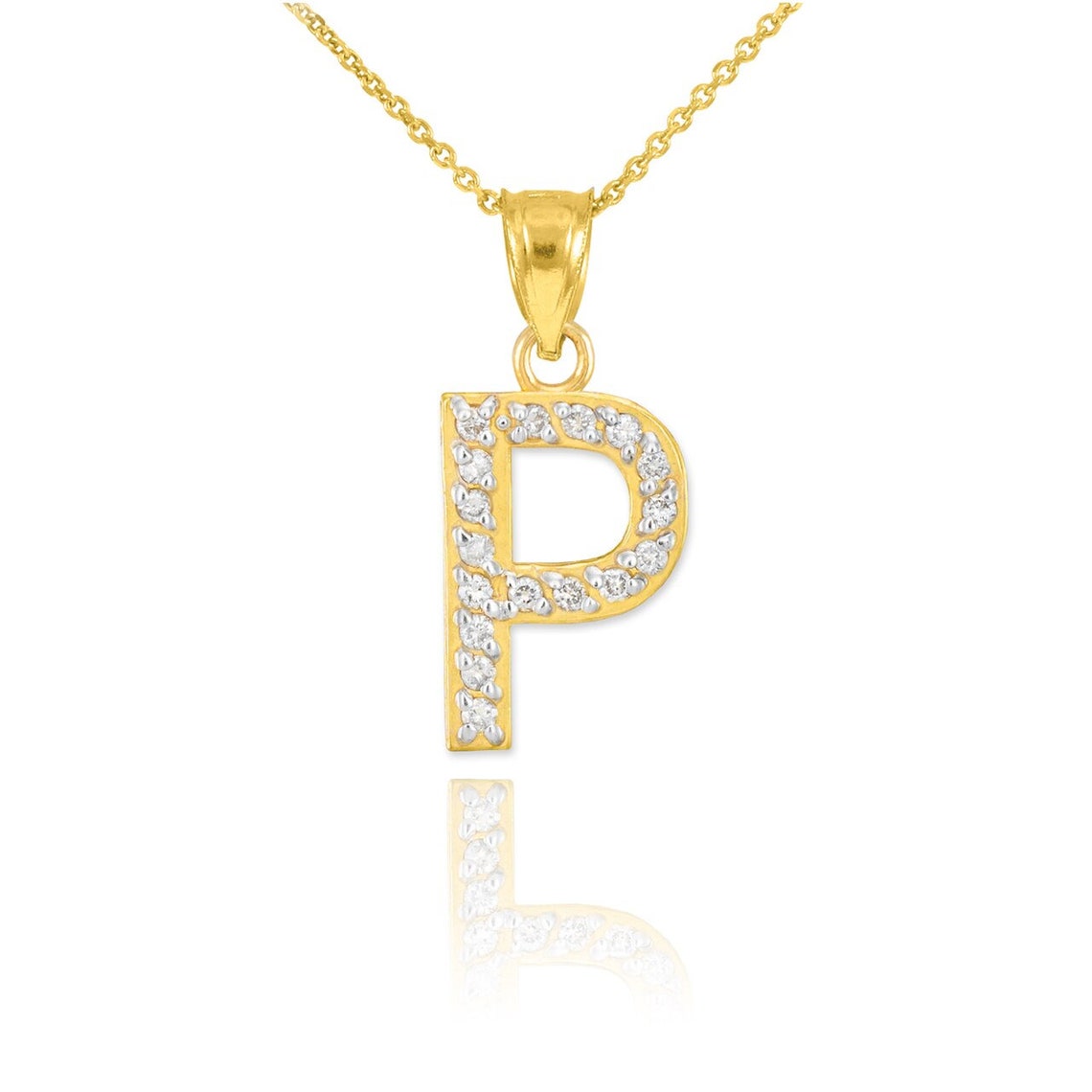 Gold Letter p Diamond Initial Pendant Necklace Etsy