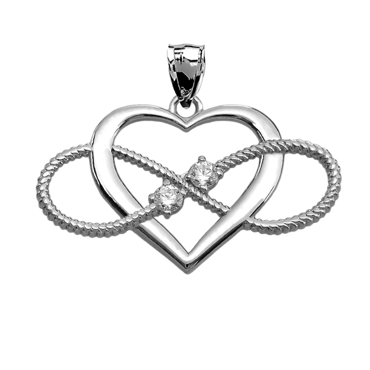 Heart and Infinity White Gold and Diamond Rope Design Pendant - Etsy
