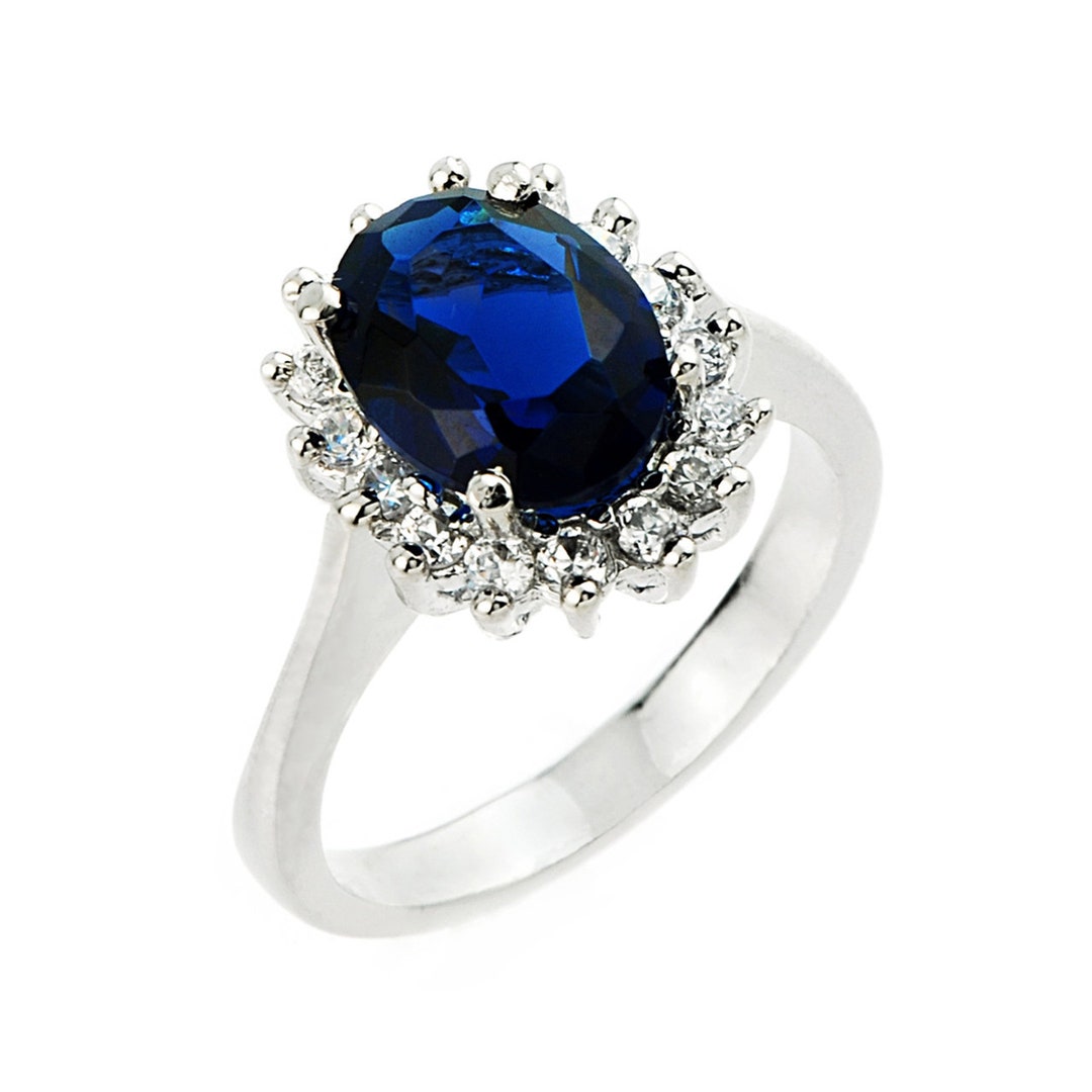 Princess Diana Ring With lcs Sapphire and Cz in Sterling - Etsy
