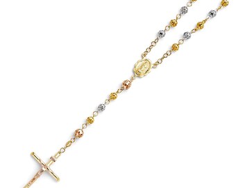 14k 3c 5mm Puff Ball Rosary Necklace 26 