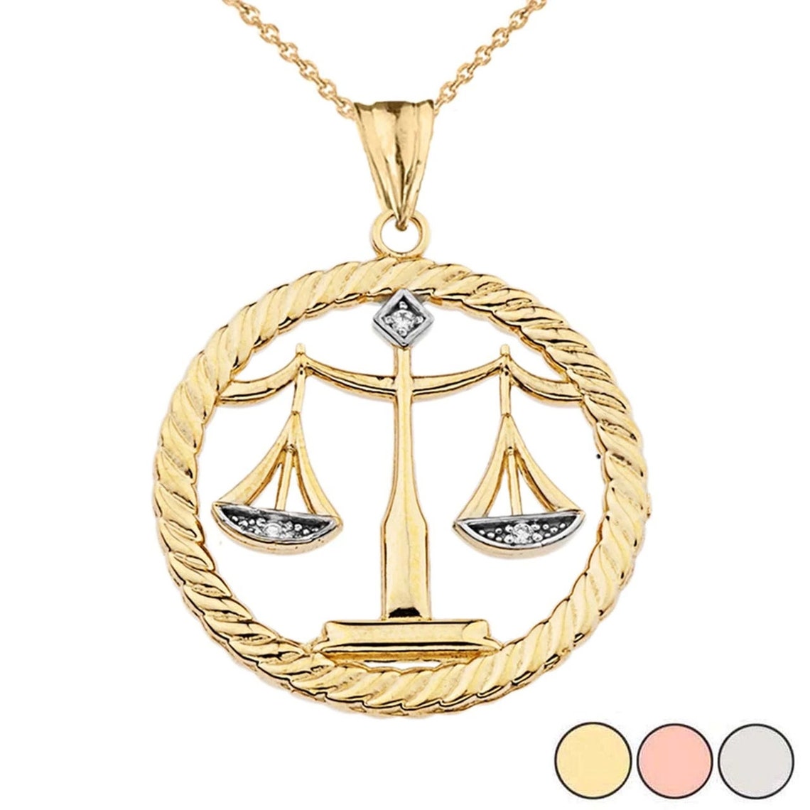 Diamond Scales of Justice Rope Pendant Necklace in Gold - Etsy