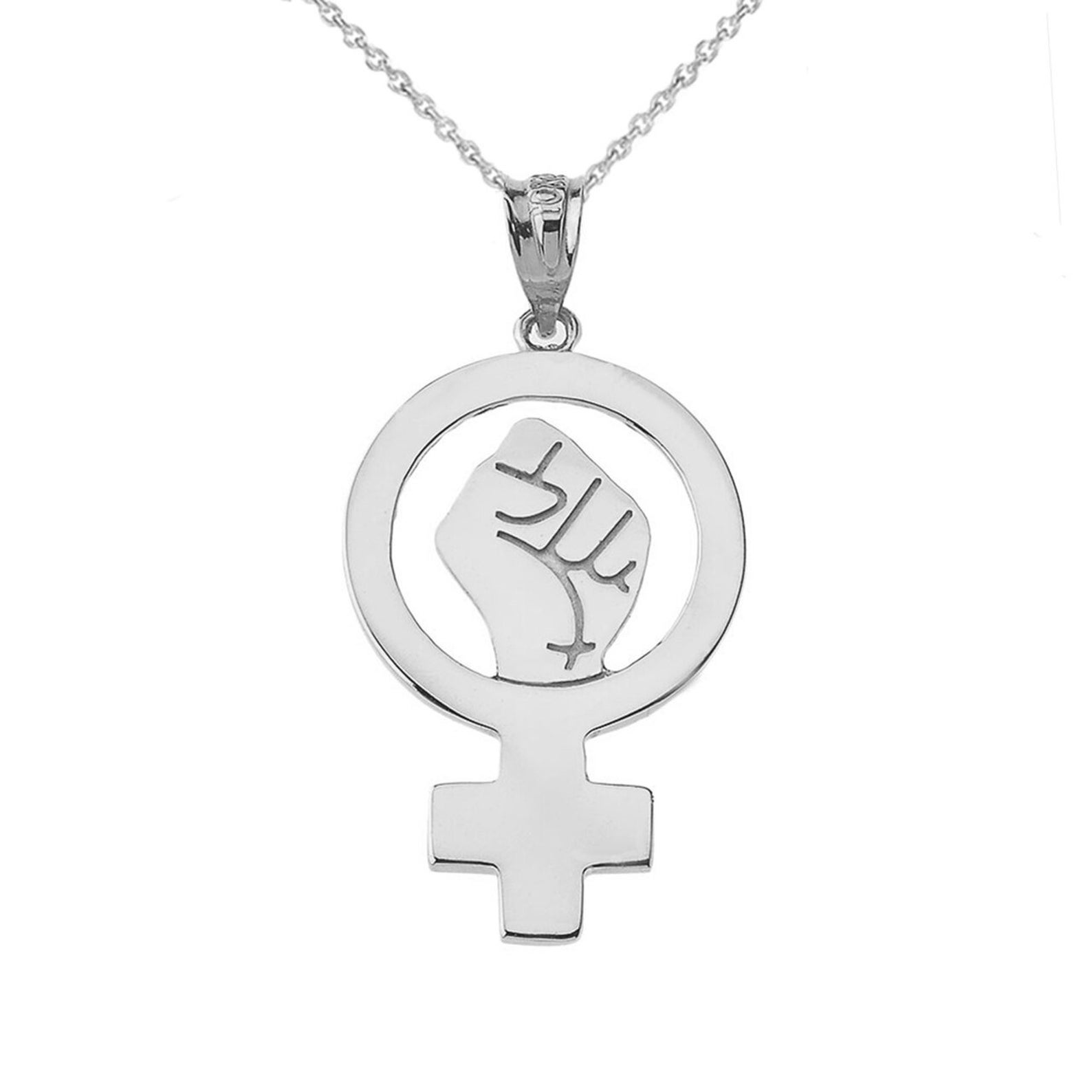 Woman Power Pendant Necklace in White Gold Etsy