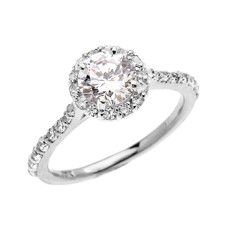 1.5 carat round cz halo engagement ring in white gold