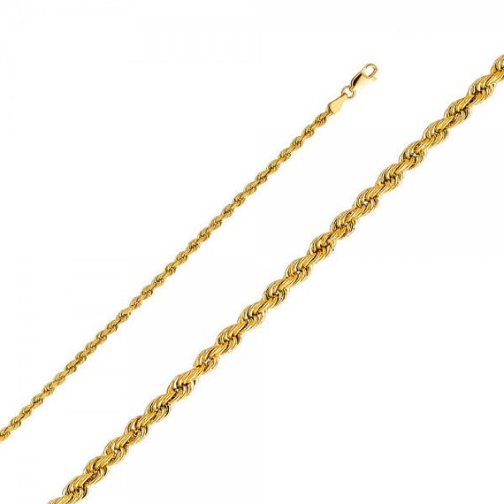 14k Gold 3mm Hollow Rope Chain | Etsy 
