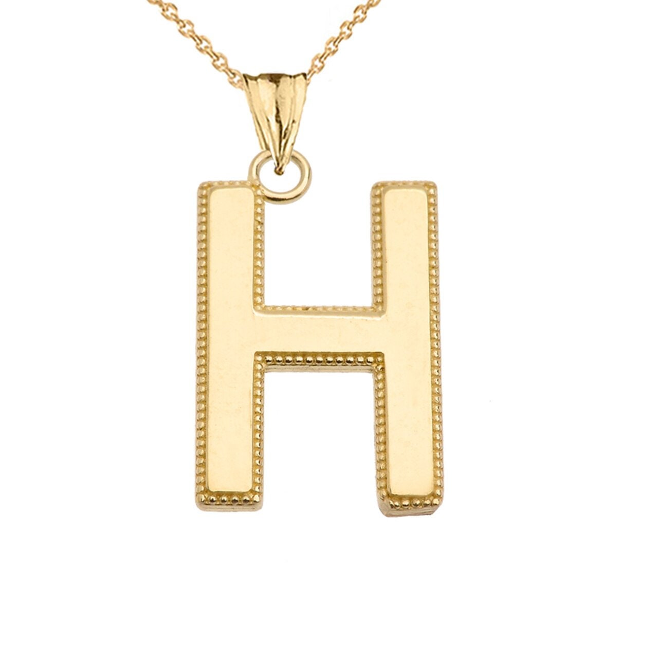 Personalized Yellow Gold Milgrain Initial Pendant Necklace
