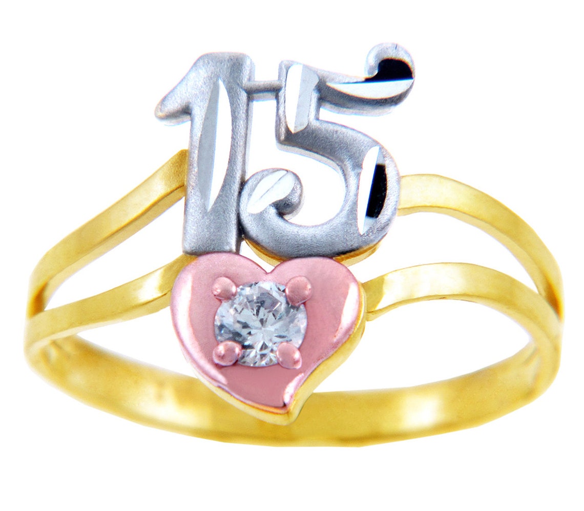 15 Años Gold Ring Quinceanera Ring in Cubic Zirconia Etsy