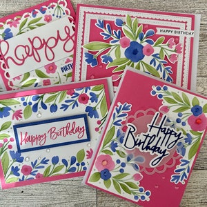 Assorted Birthday Cards, Set of 4 Birthday cards, Flower Birthday Cards