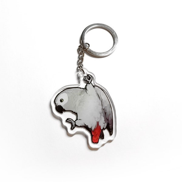 Dangling African Grey Parrot Keychain