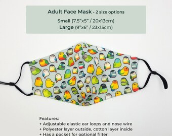Conures Face Mask - with nose wire + filter pocket