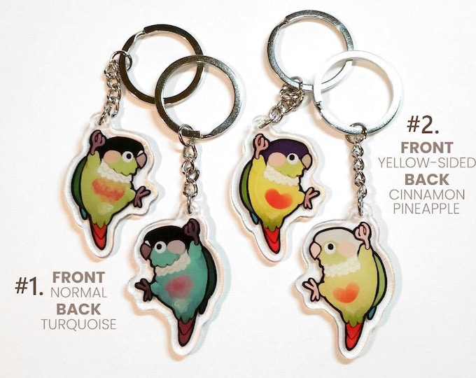 Dangling Green Cheek Conure Keychain Etsy