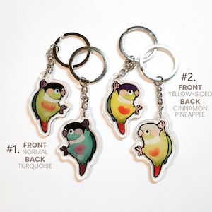 Dangling Green Cheek Conure Keychain