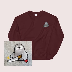 Stabby African Grey Parrot Embroidered Sweatshirt / Hoodie