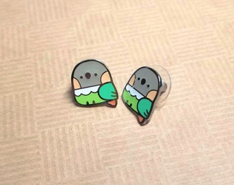 Green Cheek Conure Earrings | Hypoallergenic Stainless Steel + Enamel