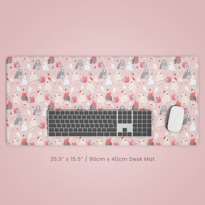 Pink & Grey Parrots Long Desk Mat (35.5"x15.5" / 90x40cm)