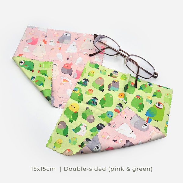 Green & Pink Birds Lens Cloth | double-sided | microfiber cleaning cloth for glasses/screens