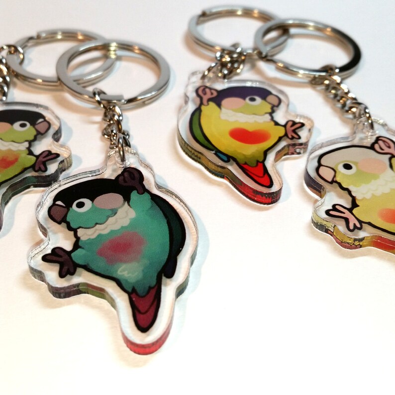 Dangling Green Cheek Conure Keychain Etsy