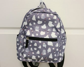 White Grey Birds Mini Backpack Purse