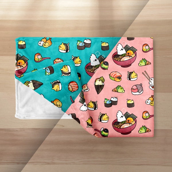 Sushi & Ramen Birds Throw Blanket