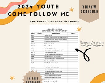 YM YW 2024 Come Follow Me Lesson Book of Mormon Year at a Glance